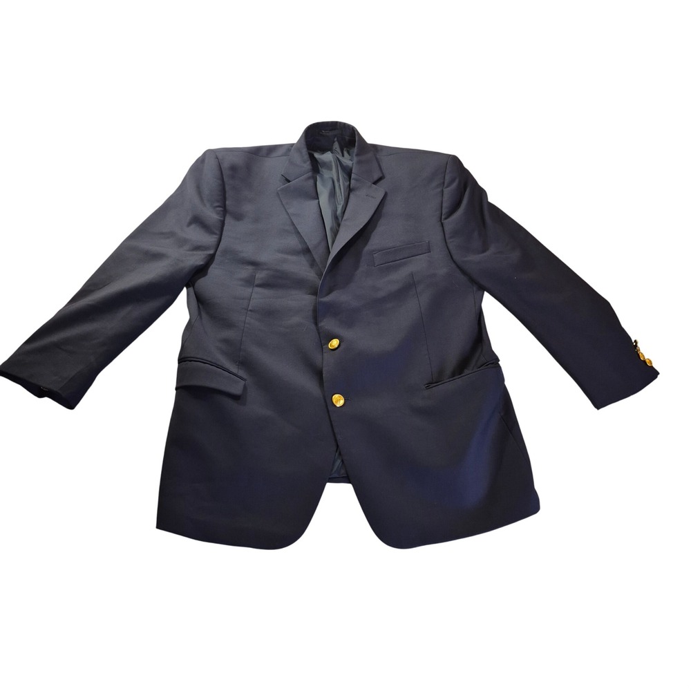 Lauren Ralph Lauren Blazer Mens 46R Navy Blue Wool Gold Button Heritage Preppy